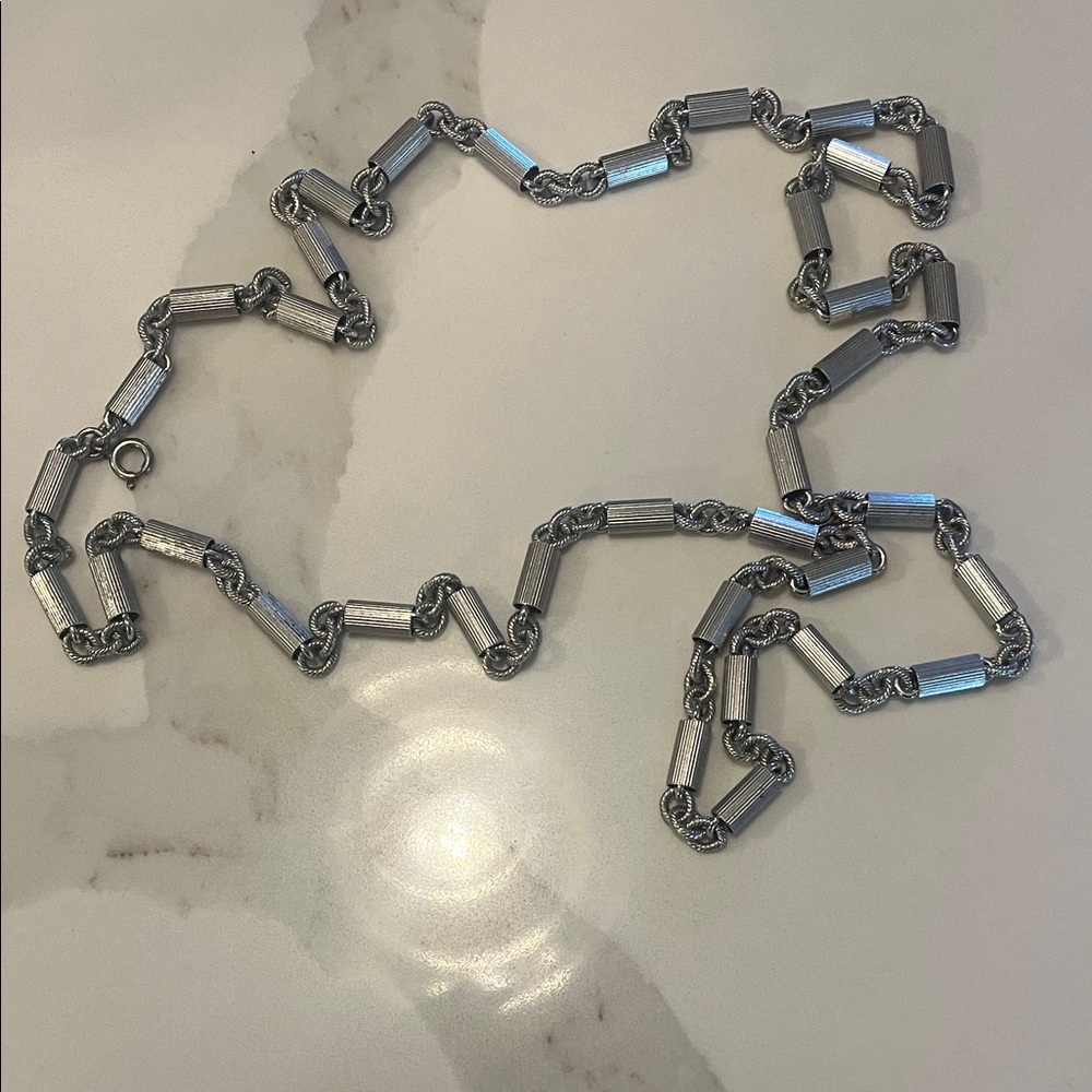 Vintage Arne Johansen 1970 Denmark geometric sautoir chain in sterling silver